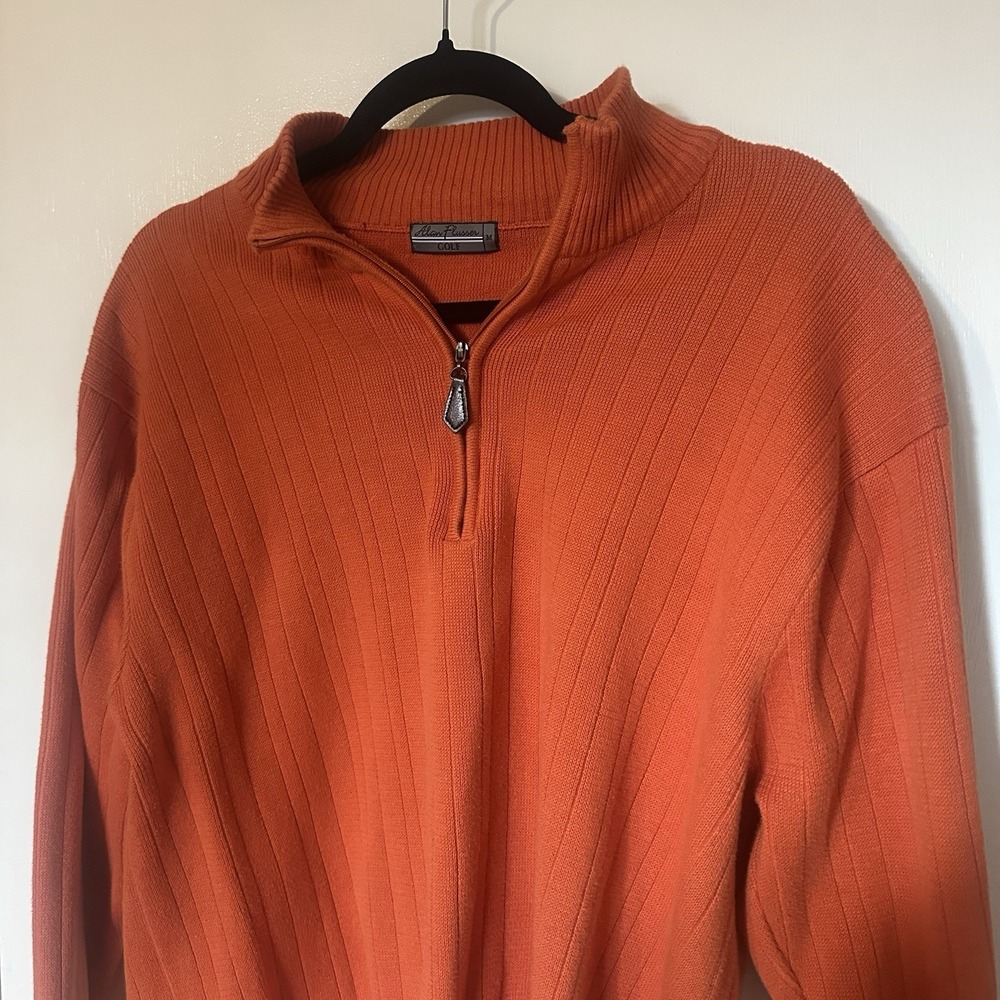 Alan Flusser Quarter Zip Golf Sweater‎ Pullover Mens M Orange Cotton